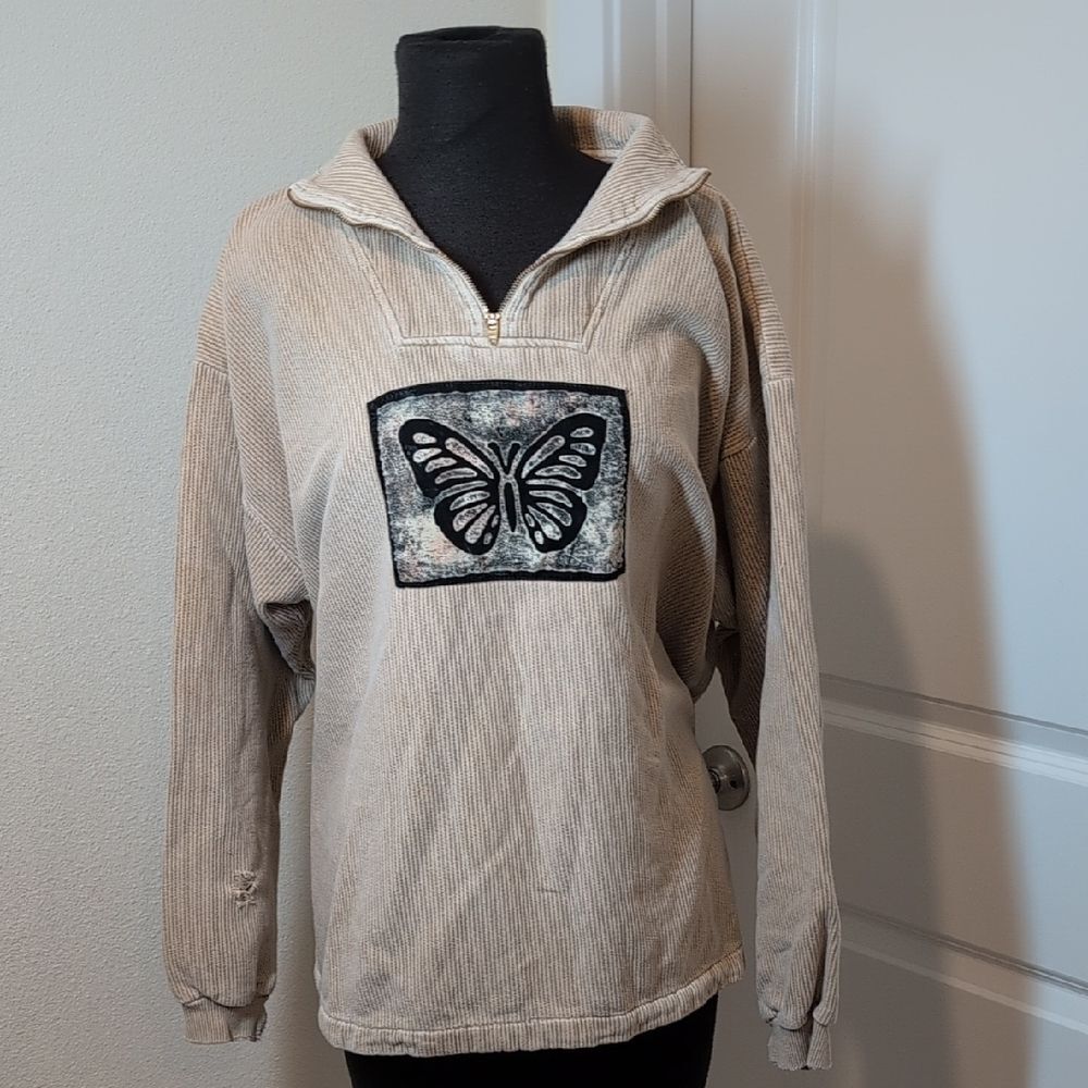 Vintage By Taylor Beige Cotton Sweater With Butterfly